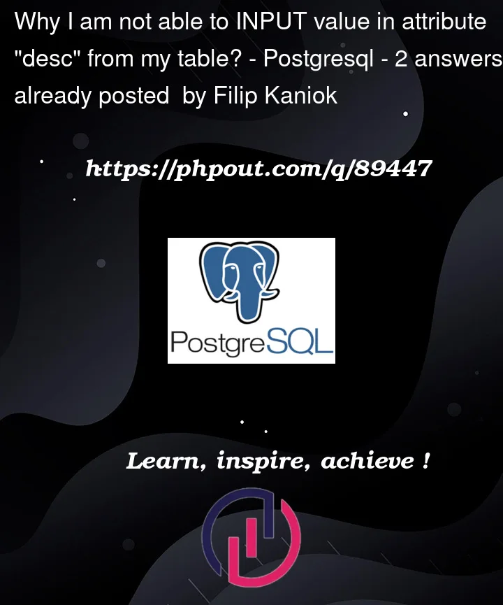 Question 89447 in PostgreSQL