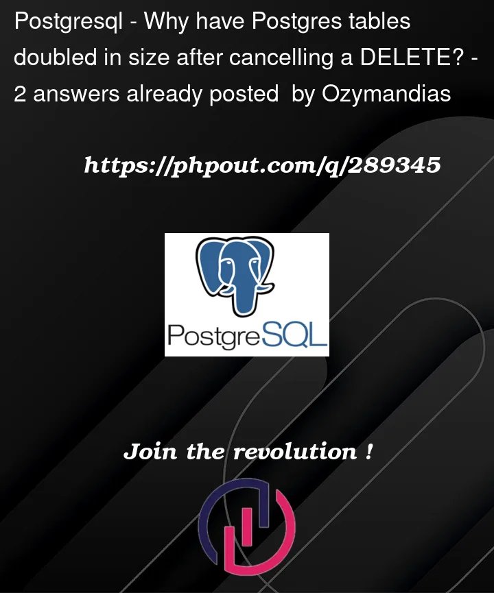 Question 289345 in PostgreSQL